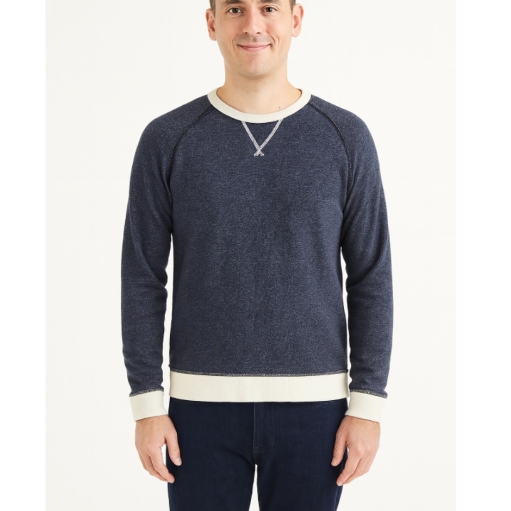 Eight + Sand French Terry Nautical Crewneck Pullover Navy/Cream Size Large